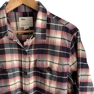 Tilley Organic Cotton Flannel Shirt Womens L Plaid Button Up Top Quality Outdoor